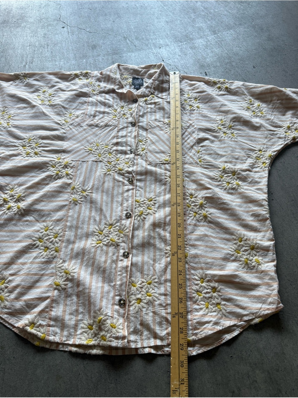BDG Striped Daisy Embroidered Shirt - Cream & Yellow - Picture 3 of 4